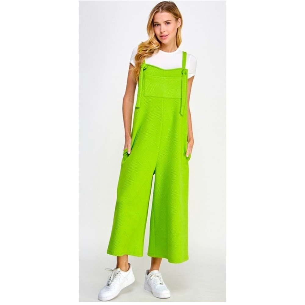 NWT‎ Seen and Be Seen Neon Green Jumpsuit Overall, Sleeveless Pinafore 
 Small